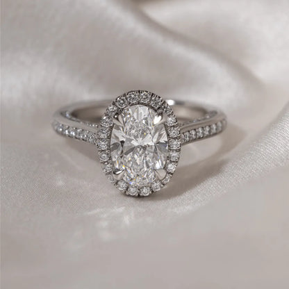 Round Halo, Pave & Split Shank Engagement Ring – 1.93 CT Lab Grown Diamond