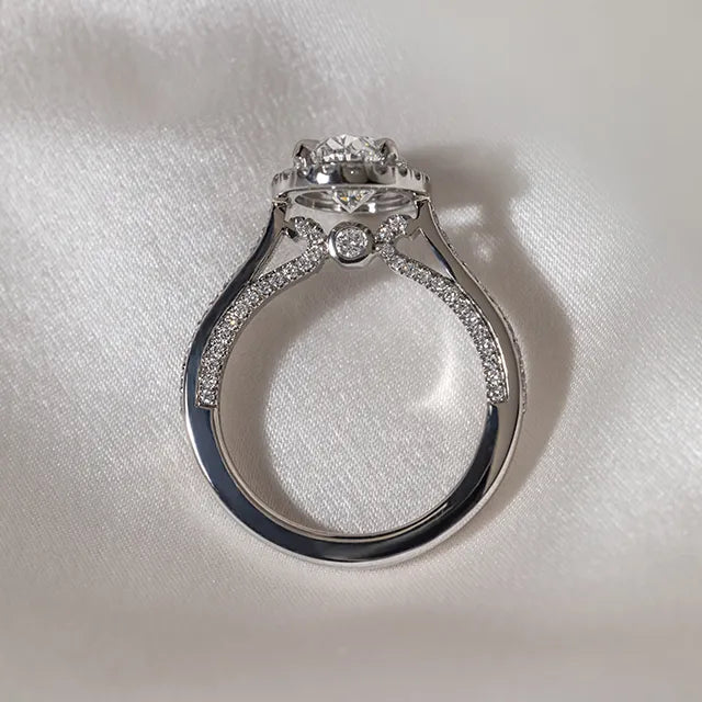 Round Halo, Pave & Split Shank Engagement Ring – 1.93 CT Lab Grown Diamond