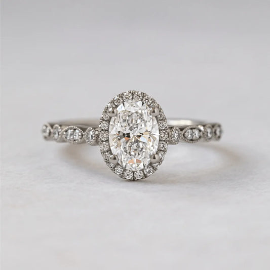 Round Halo, Pave & Split Shank Engagement Ring – 1.93 CT Lab Grown Diamond