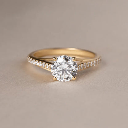Round Halo, Pave & Split Shank Engagement Ring – 1.93 CT Lab Grown Diamond
