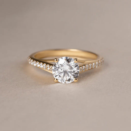 Round Halo, Pave & Split Shank Engagement Ring – 1.93 CT Lab Grown Diamond