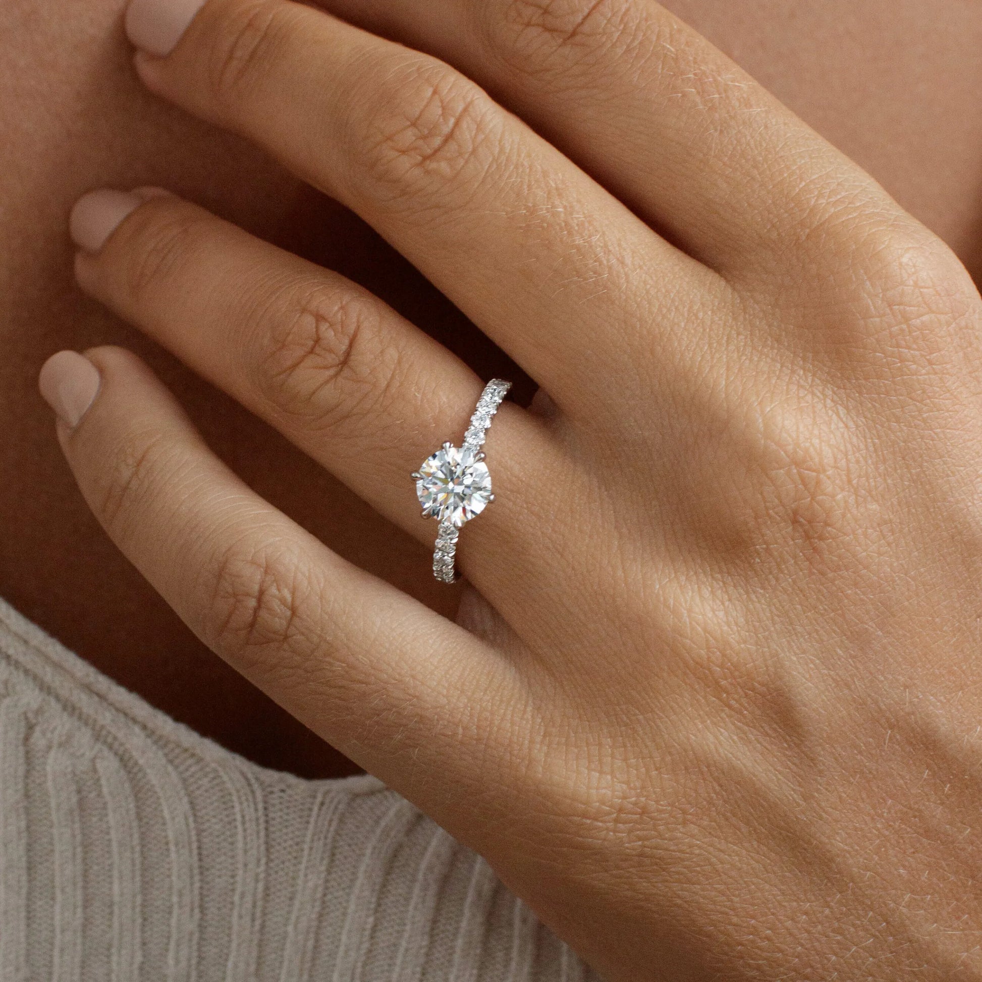 Round Halo, Pave & Split Shank Engagement Ring – 1.93 CT Lab Grown Diamond