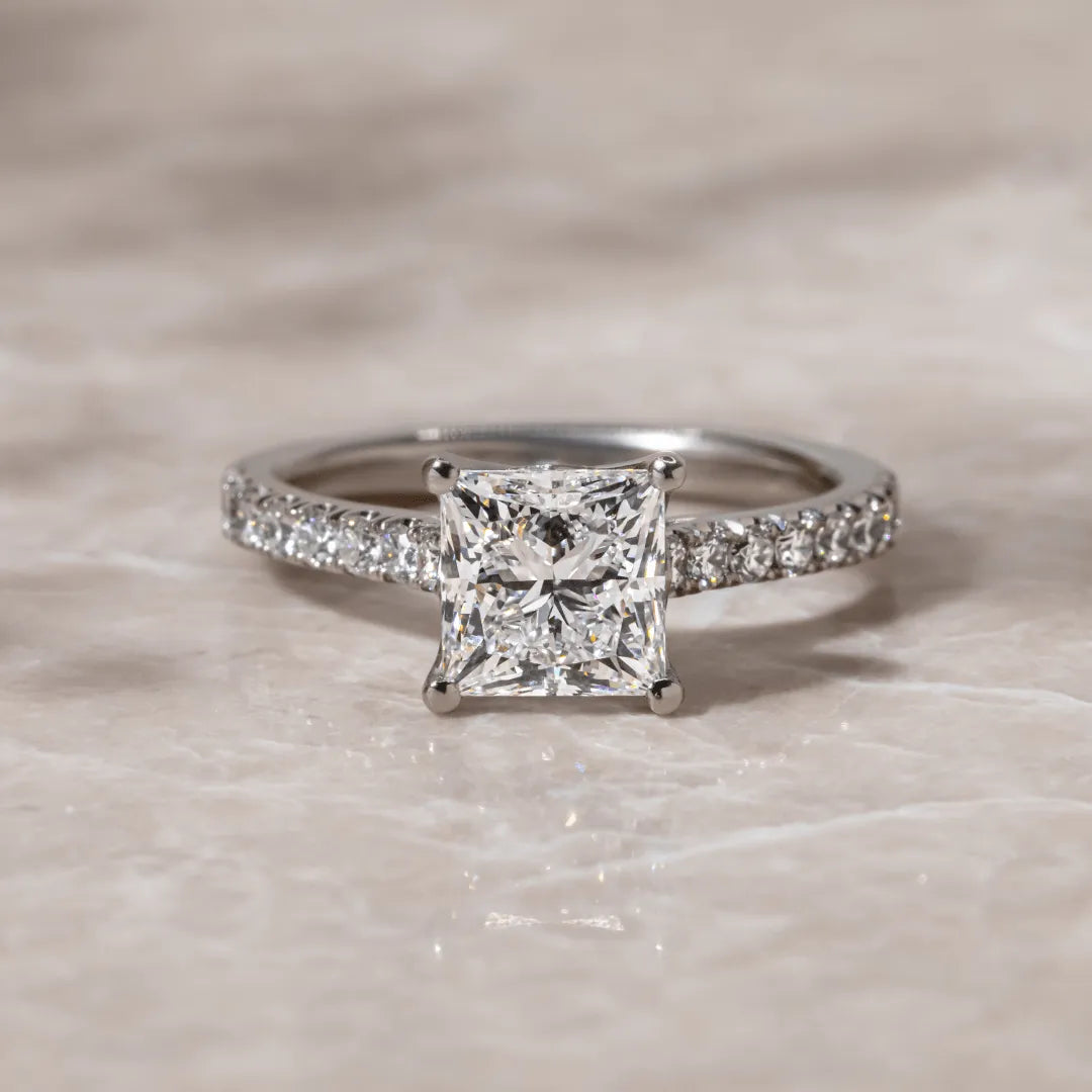 Round Halo, Pave & Split Shank Engagement Ring – 1.93 CT Lab Grown Diamond