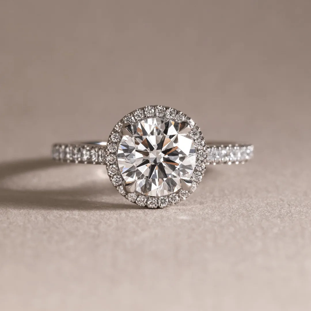 Round Halo, Pave & Split Shank Engagement Ring – 1.93 CT Lab Grown Diamond