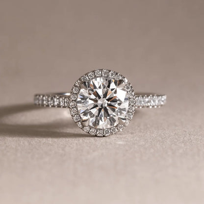 Round Halo, Pave & Split Shank Engagement Ring – 1.93 CT Lab Grown Diamond