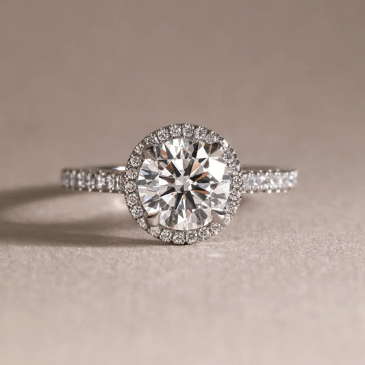Round Halo, Pave & Split Shank Engagement Ring – 1.93 CT Lab Grown Diamond