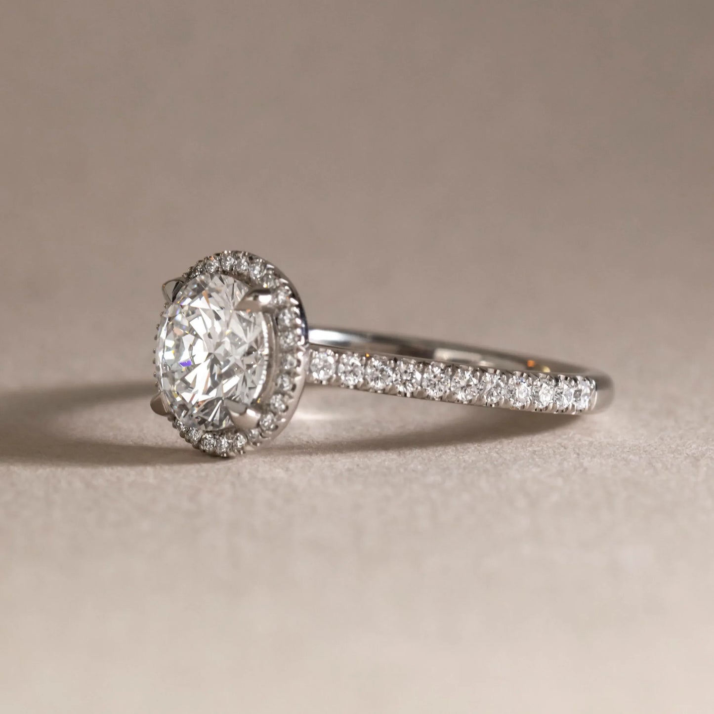Round Halo, Pave & Split Shank Engagement Ring – 1.93 CT Lab Grown Diamond