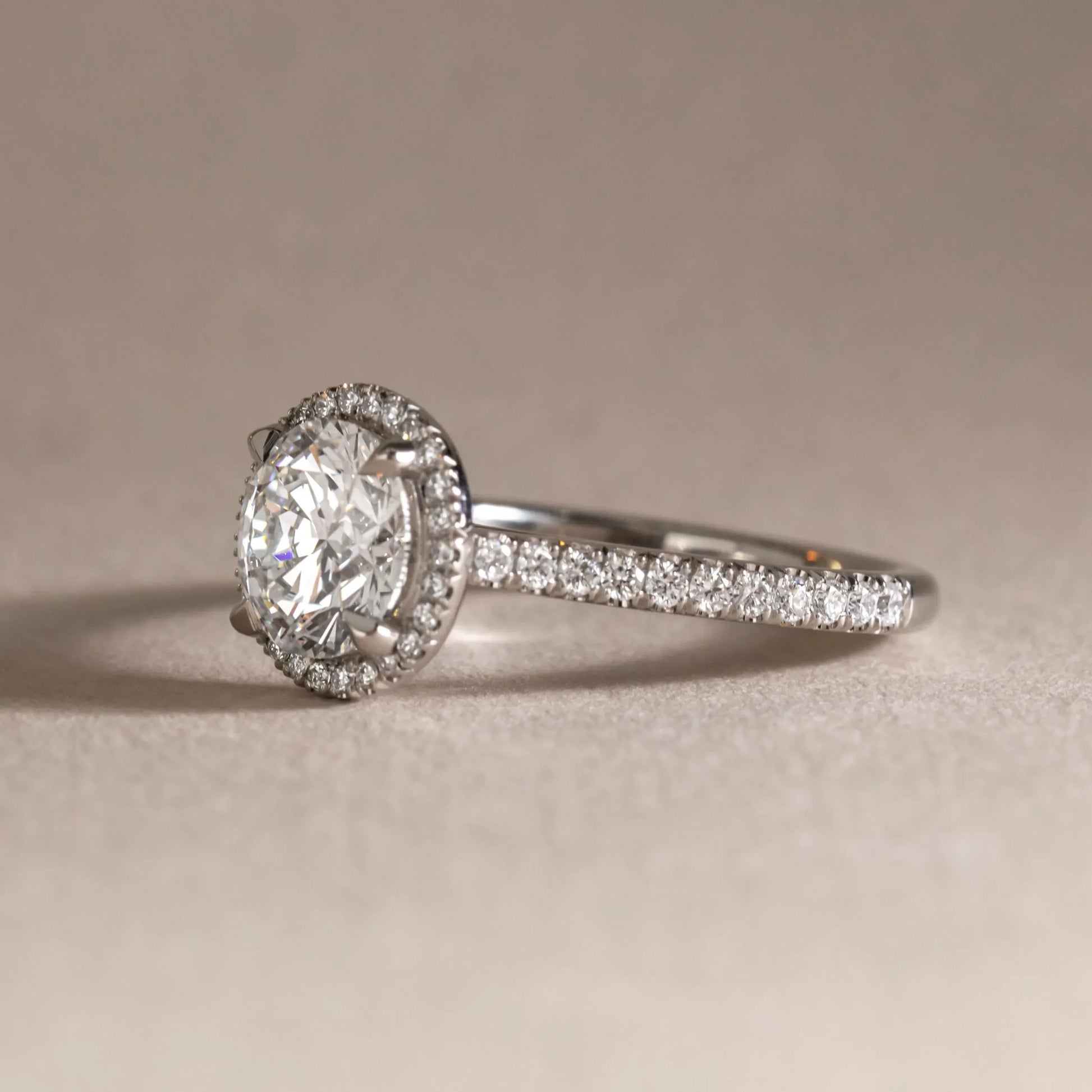 Round Halo, Pave & Split Shank Engagement Ring – 1.93 CT Lab Grown Diamond