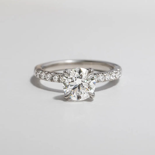 Round Halo, Pave & Split Shank Engagement Ring – 1.93 CT Lab Grown Diamond