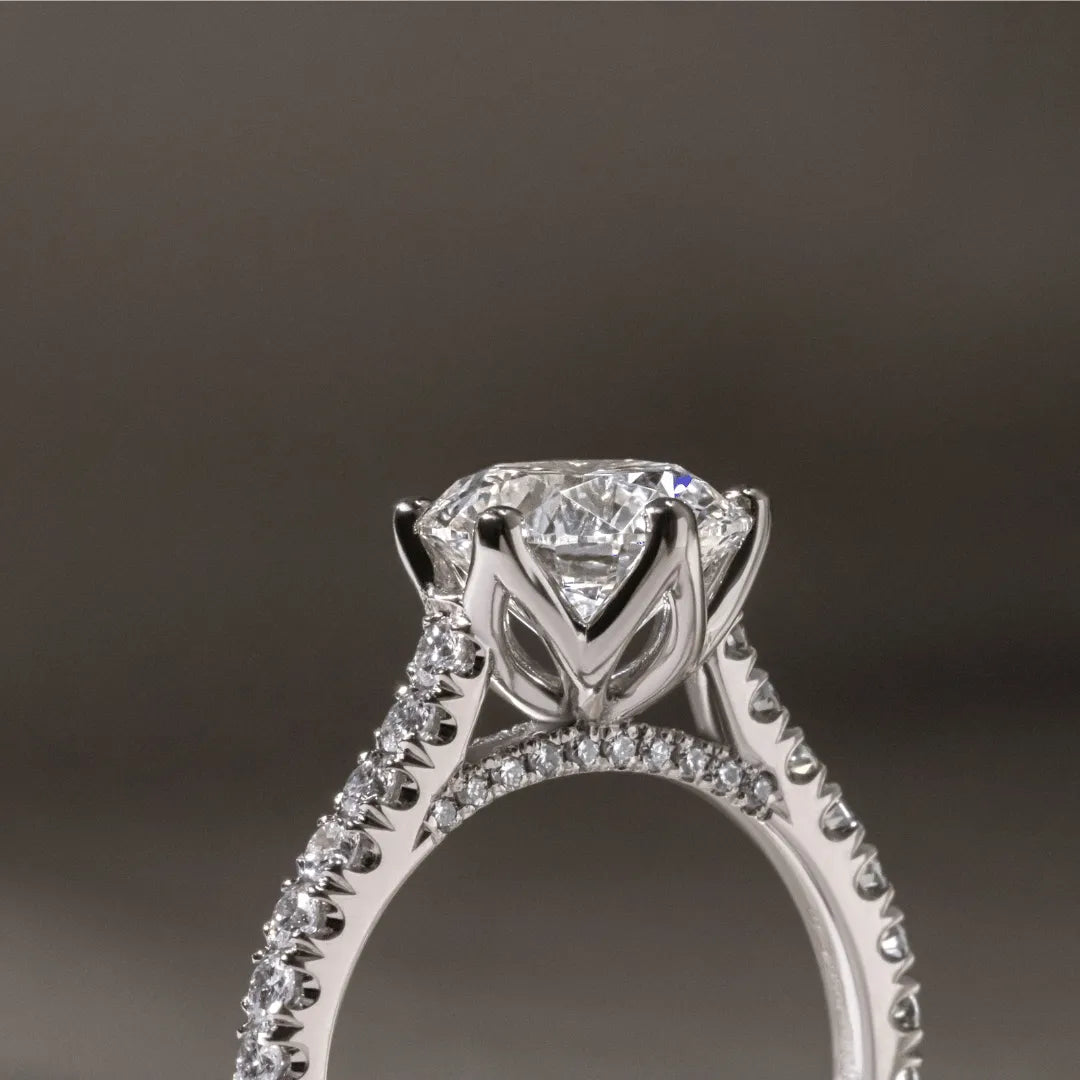 Round Halo, Pave & Split Shank Engagement Ring – 1.93 CT Lab Grown Diamond