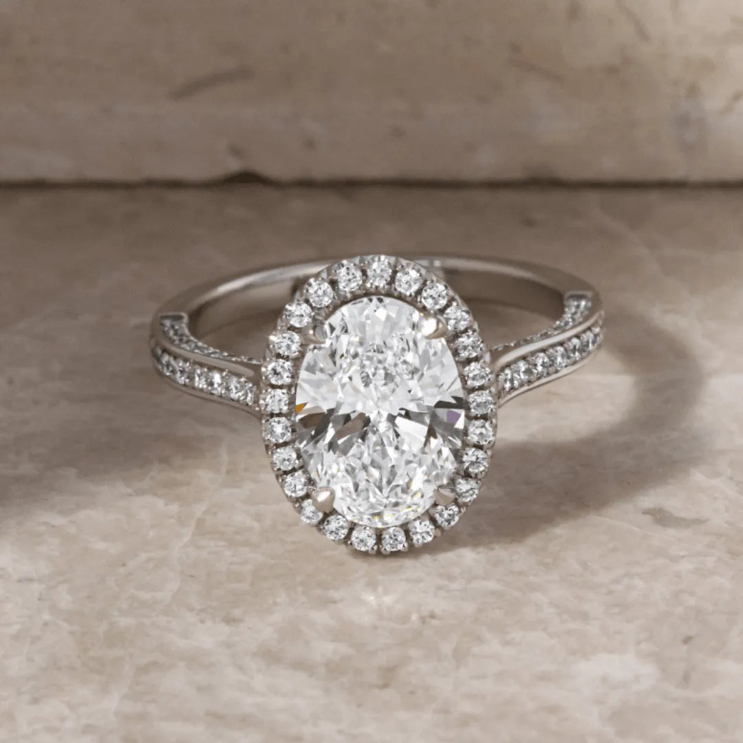 Round Halo, Pave & Split Shank Engagement Ring – 1.93 CT Lab Grown Diamond