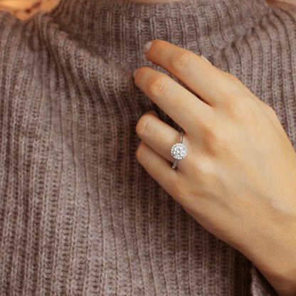 Round Halo, Pave & Split Shank Engagement Ring – 1.93 CT Lab Grown Diamond