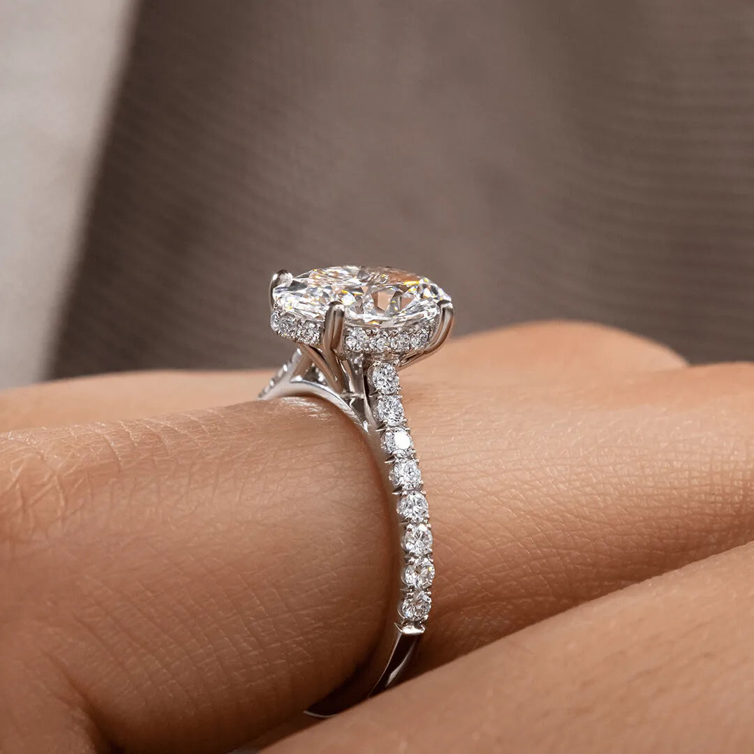 Round Halo, Pave & Split Shank Engagement Ring – 1.93 CT Lab Grown Diamond