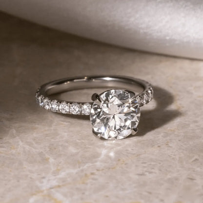 Round Halo, Pave & Split Shank Engagement Ring – 1.93 CT Lab Grown Diamond