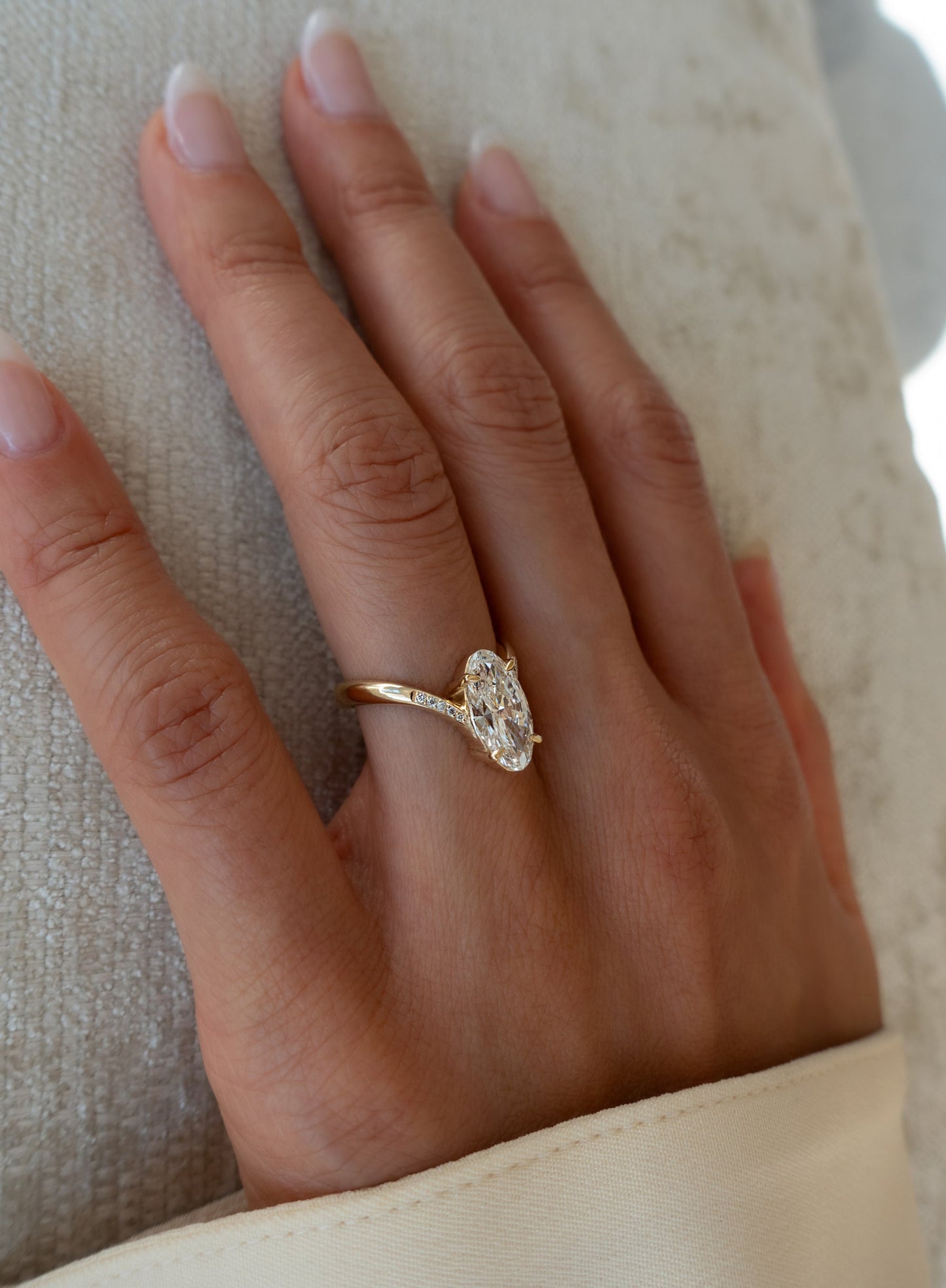 3 CT Moval Swirl Pave Lab Grown Engagement Ring