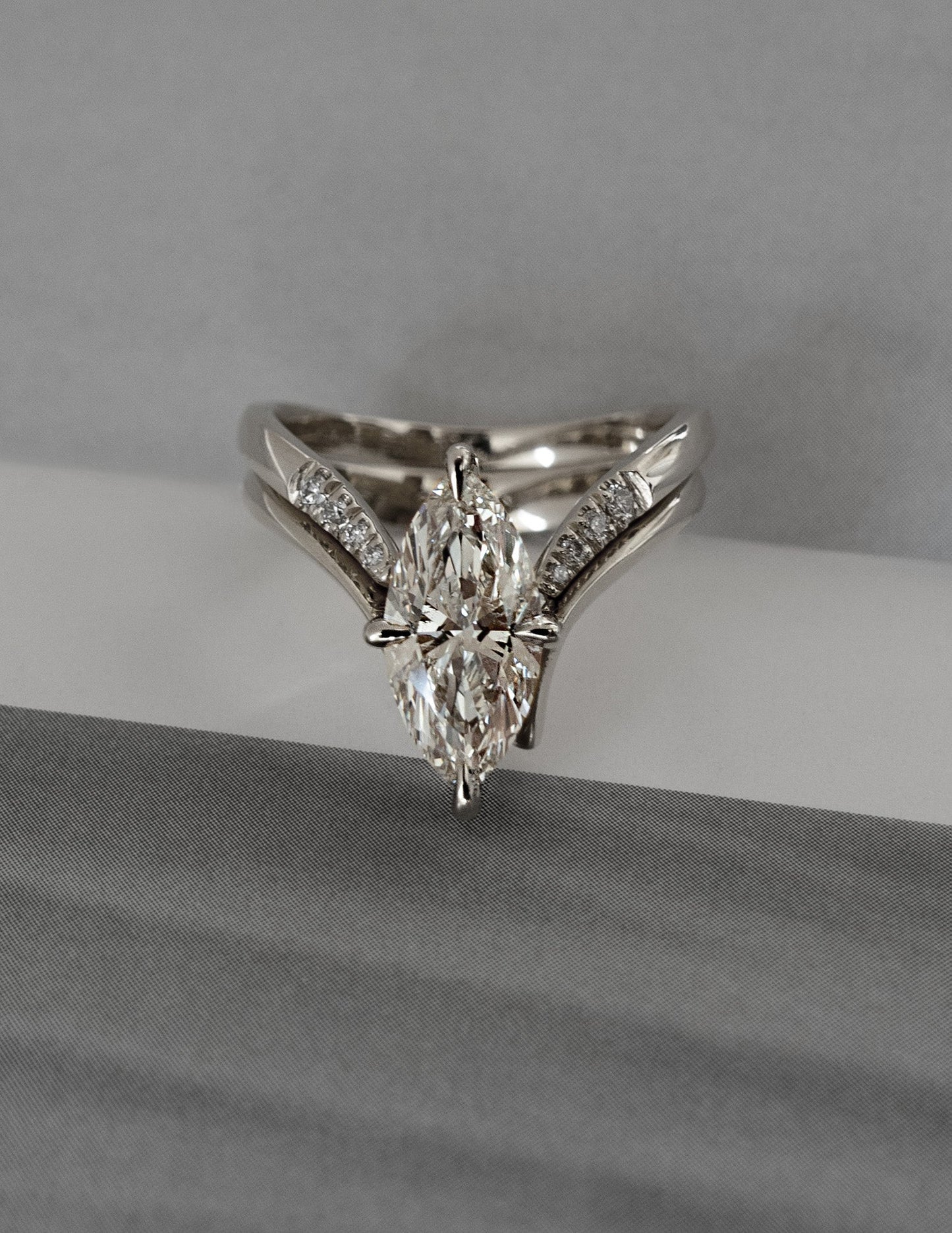 1.5 CT Marquise Cut Solitaire Lab Grown Diamond Ring With Wrap Pave Band