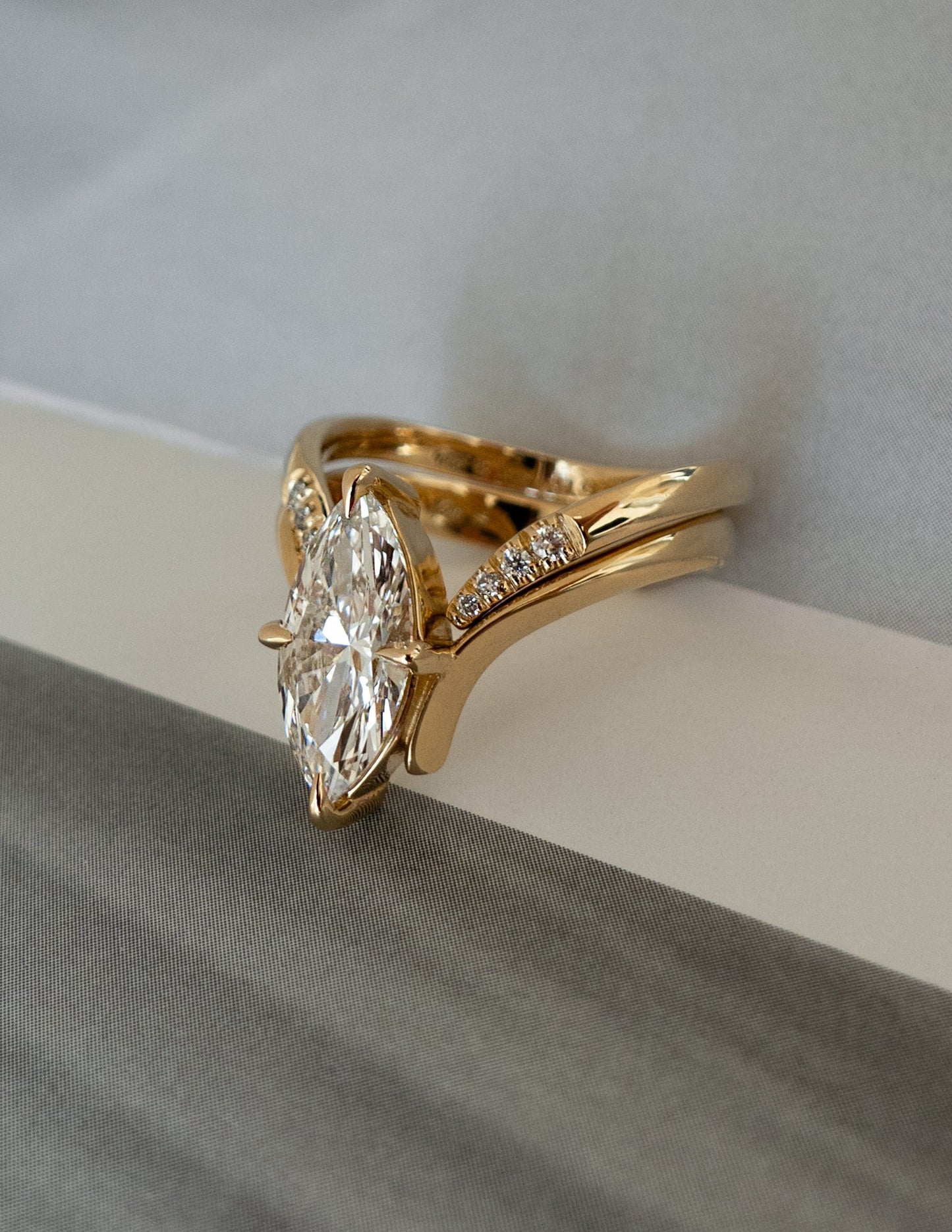 1.5 CT Marquise Cut Solitaire Lab Grown Diamond Ring With Wrap Pave Band