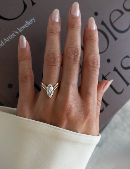 1.5 CT Marquise Cut Solitaire Lab Grown Diamond Ring With Wrap Pave Band