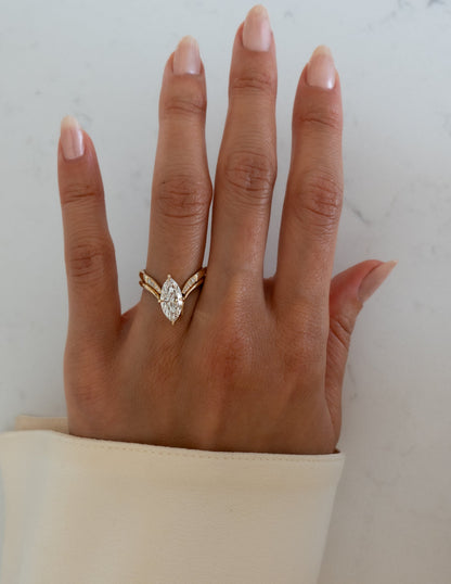 1.5 CT Marquise Cut Solitaire Lab Grown Diamond Ring With Wrap Pave Band