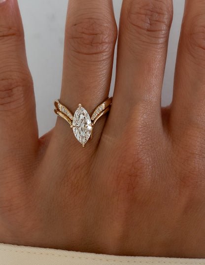 1.5 CT Marquise Cut Solitaire Lab Grown Diamond Ring With Wrap Pave Band
