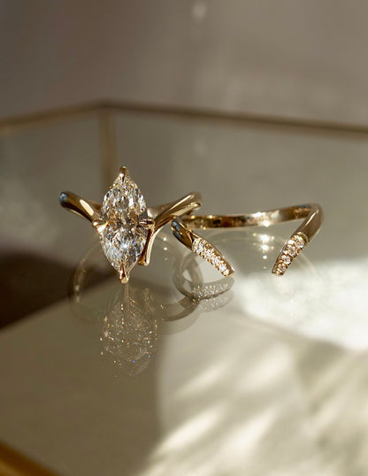 1.5 CT Marquise Cut Solitaire Lab Grown Diamond Ring With Wrap Pave Band