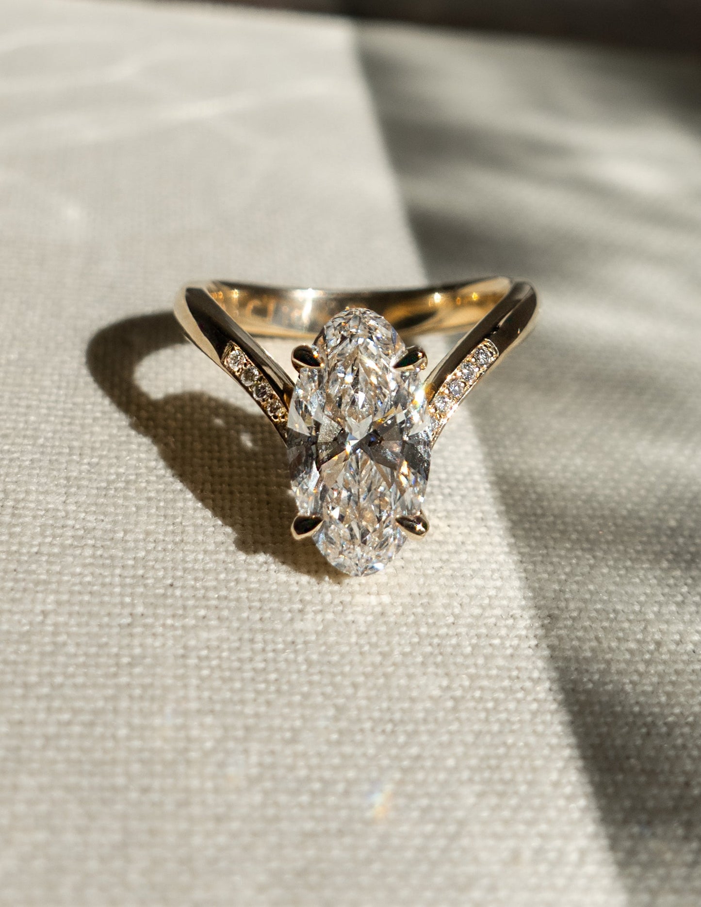 3 CT Moval Swirl Pave Lab Grown Engagement Ring