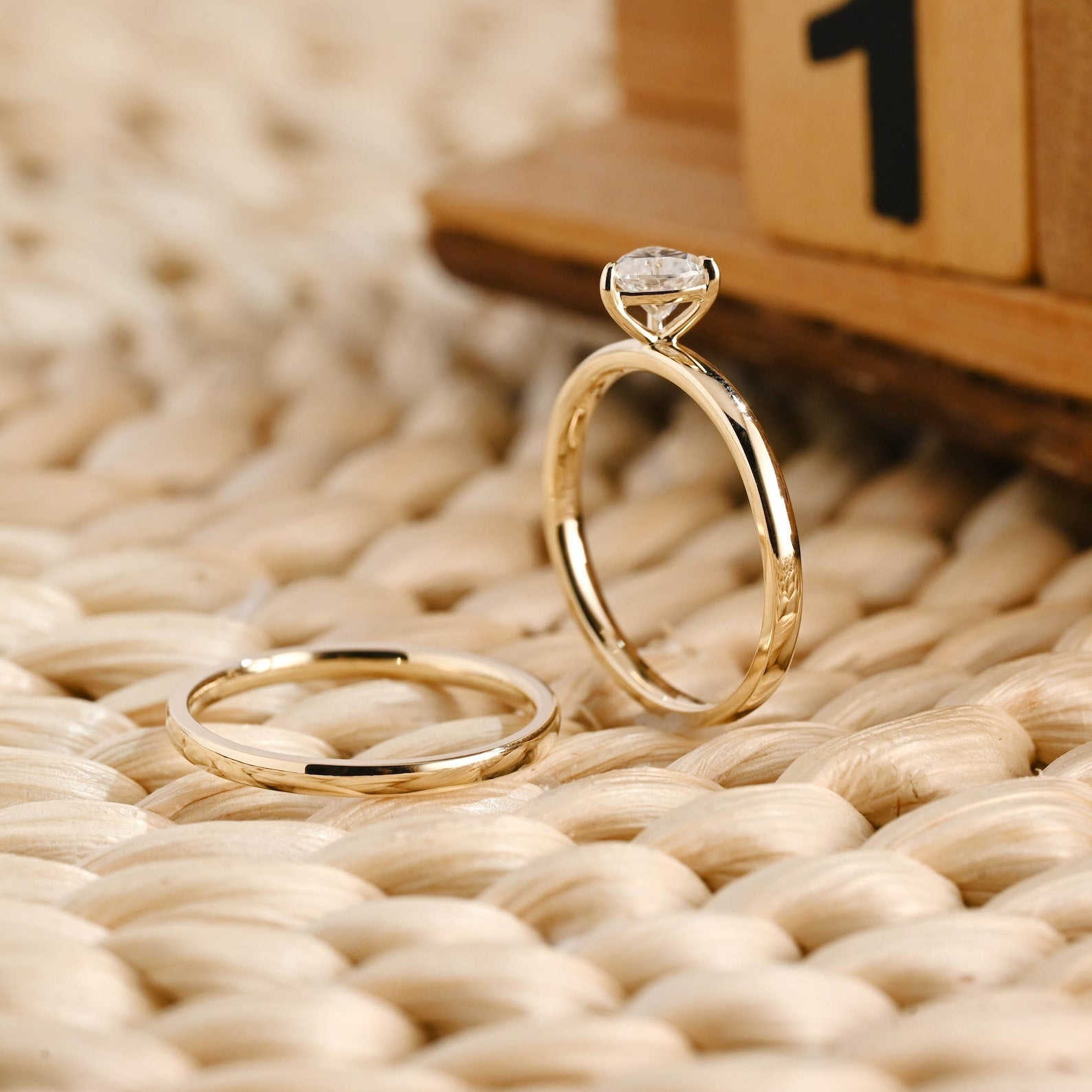 1.0 CT Round Solitaire Lab Grown Diamond Bridal Ring Set