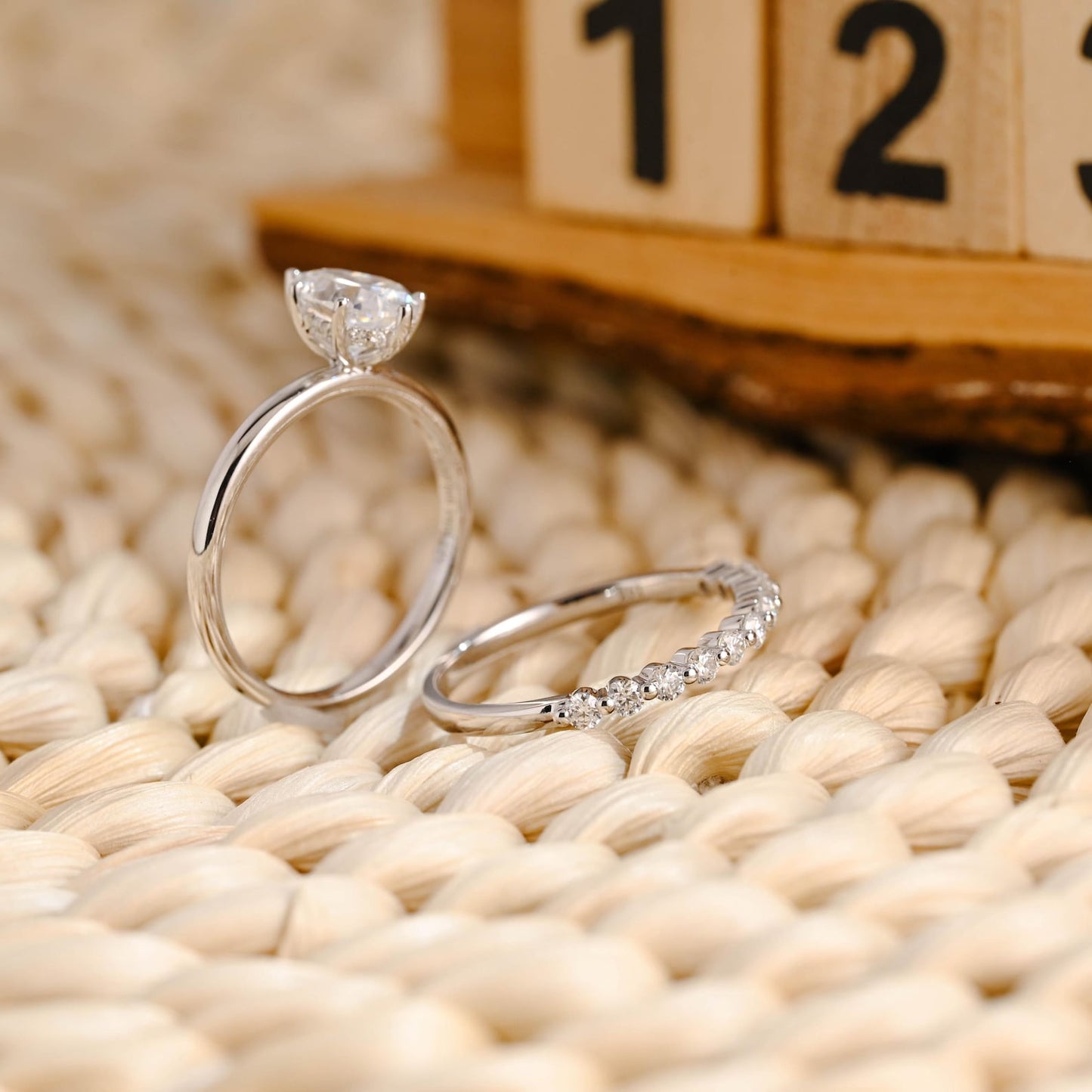 1.0 CT Round Solitaire Lab Grown Diamond Bridal Ring Set