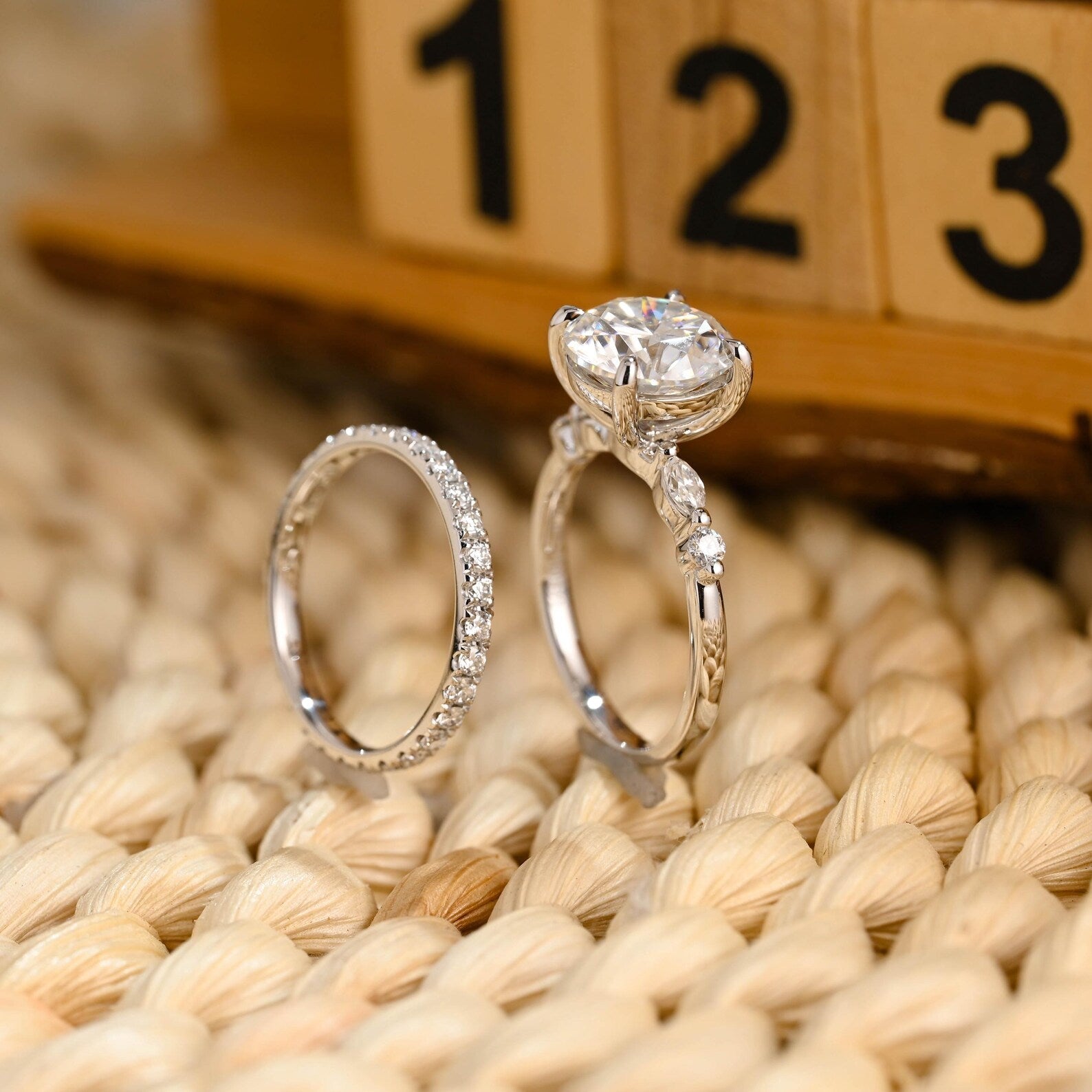 1.0 CT Round Solitaire Lab Grown Diamond Bridal Ring Set