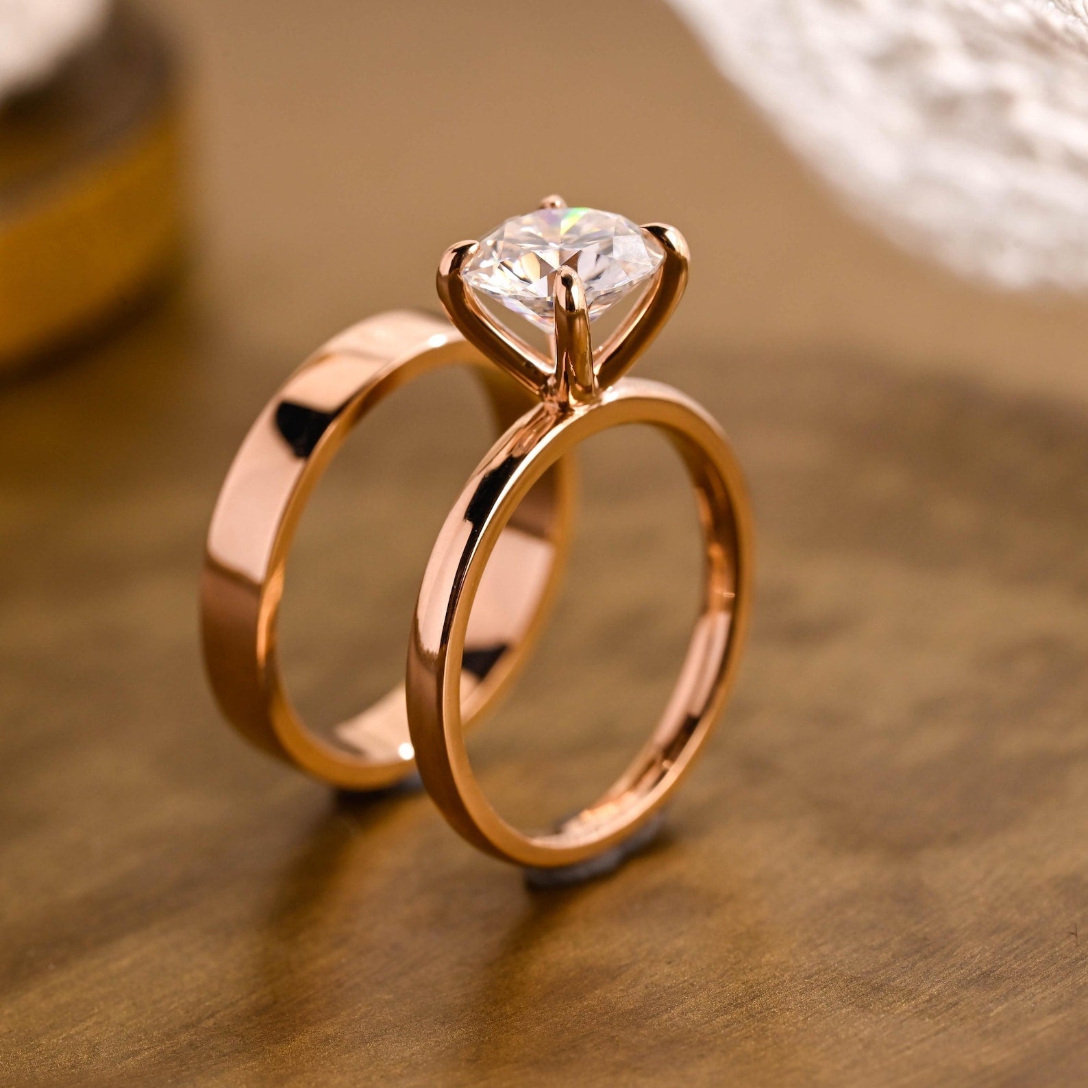 1.0 CT Round Solitaire Lab Grown Diamond Bridal Ring Set