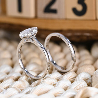 1.0 CT Round Solitaire Lab Grown Diamond Bridal Ring Set