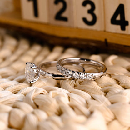 1.0 CT Round Solitaire Lab Grown Diamond Bridal Ring Set