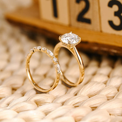 1.0 CT Round Solitaire Lab Grown Diamond Bridal Ring Set
