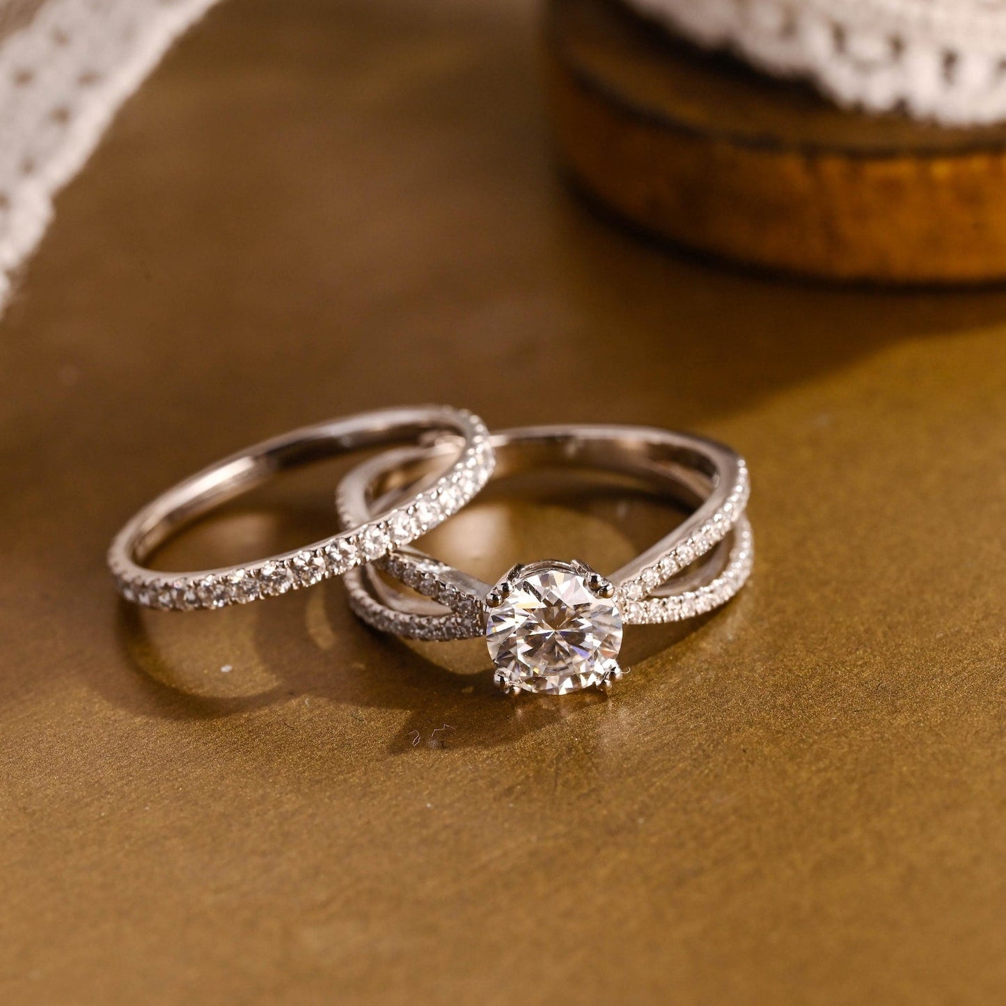 1.0 CT Round Solitaire Lab Grown Diamond Bridal Ring Set