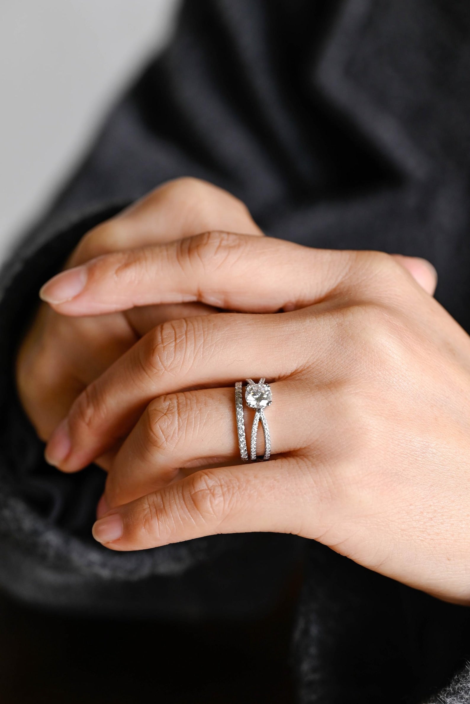 1.0 CT Round Solitaire Lab Grown Diamond Bridal Ring Set