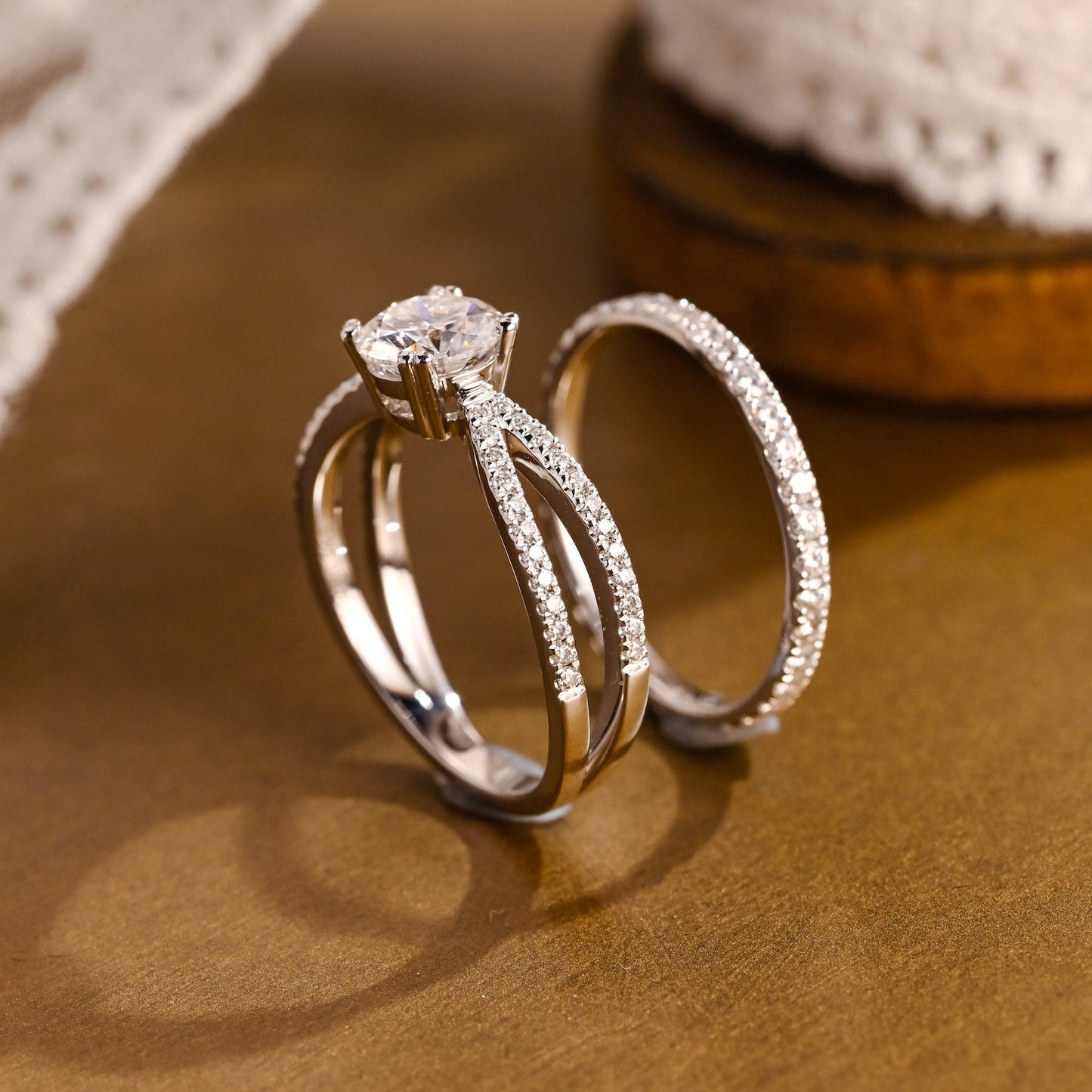1.0 CT Round Solitaire Lab Grown Diamond Bridal Ring Set