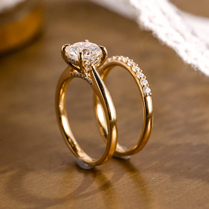 1.0 CT Round Solitaire Lab Grown Diamond Bridal Ring Set