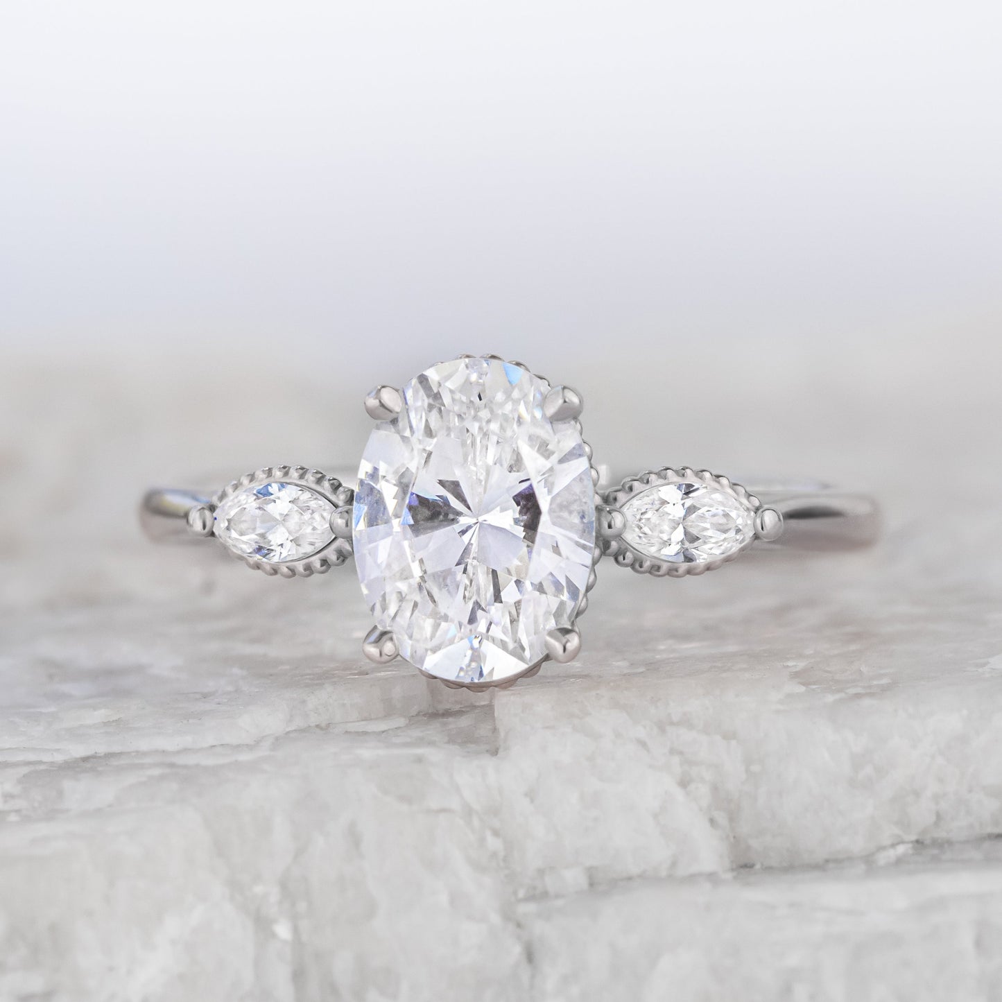 2 CT Round Three Stones Lab Grown Diamond Engagement Ring