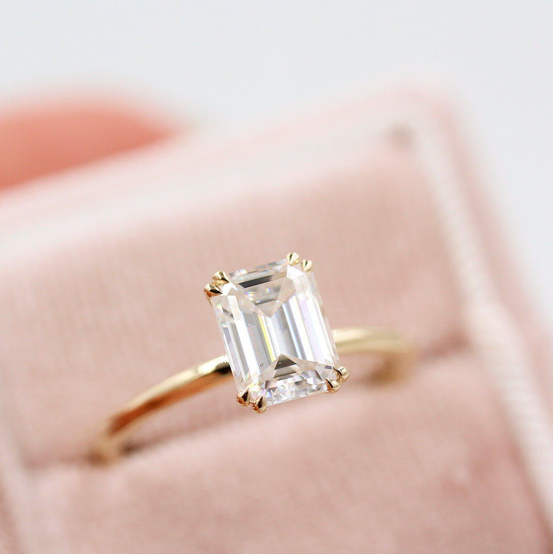 1.55 CT Emerald Moissanite Solitaire Engagement Ring (US Size 7 Ready To Ship)