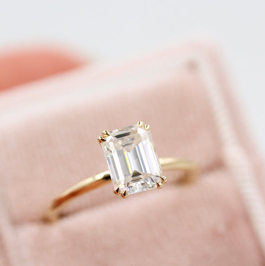 1.55 CT Emerald Moissanite Solitaire Engagement Ring (US Size 7 Ready To Ship)