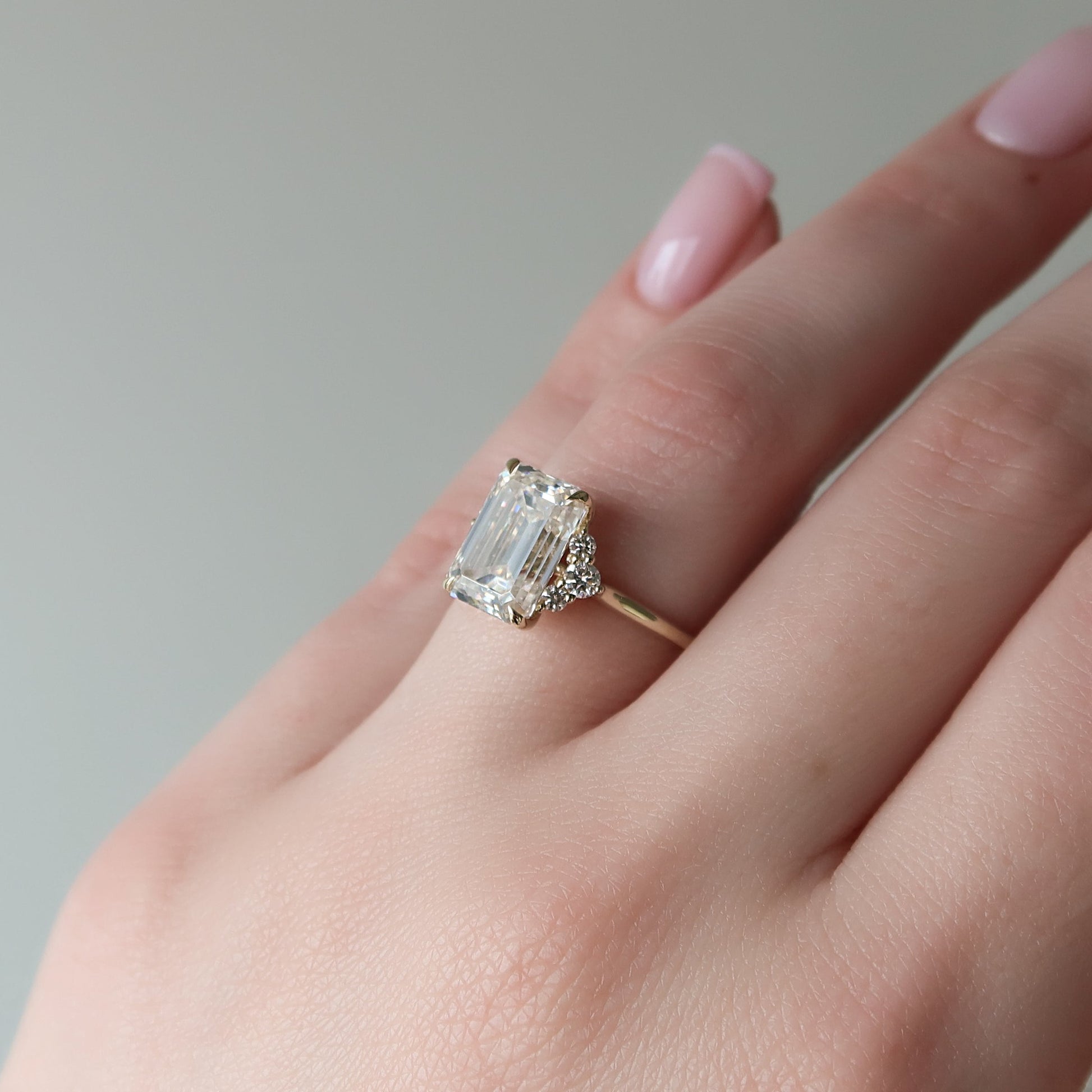 Asscher Three Stones Engagement Ring – 5.75 CT Moissanite Diamond