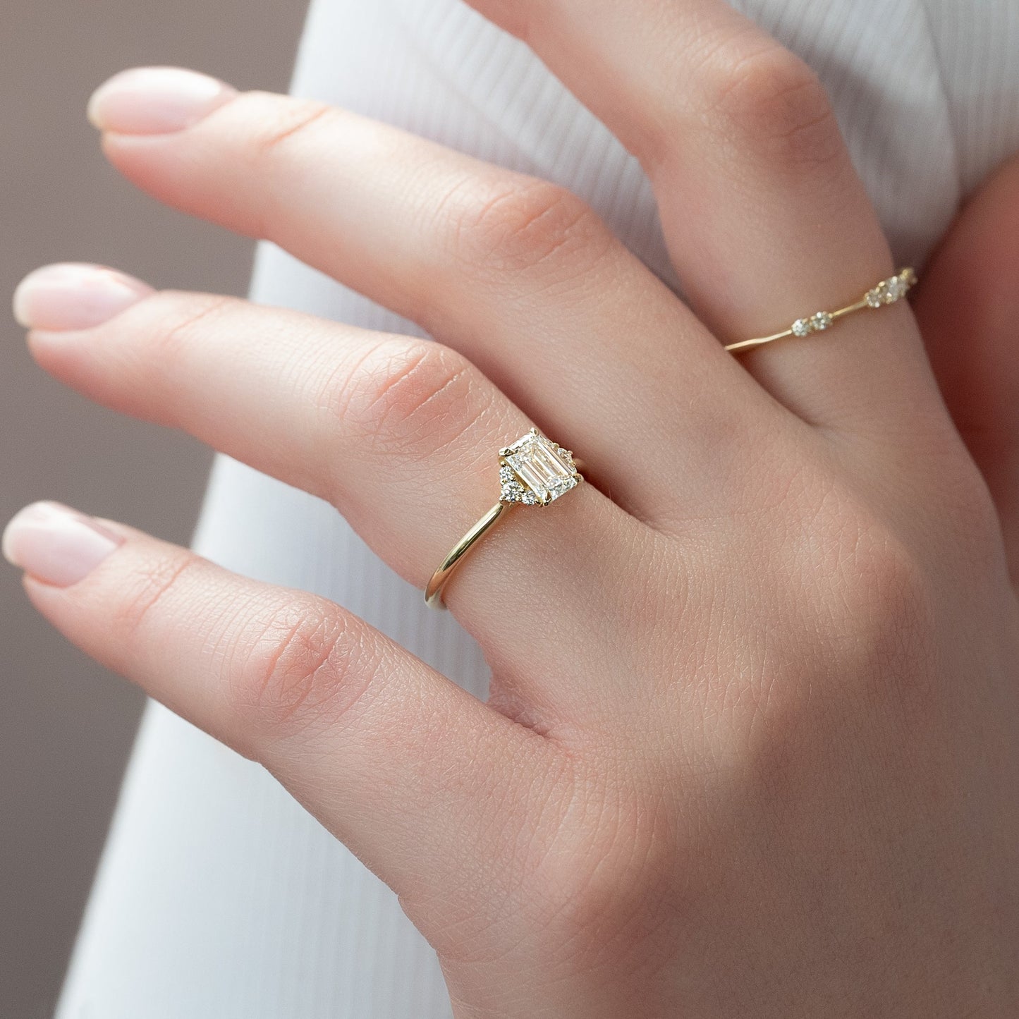 Asscher Three Stones Engagement Ring – 5.75 CT Moissanite Diamond