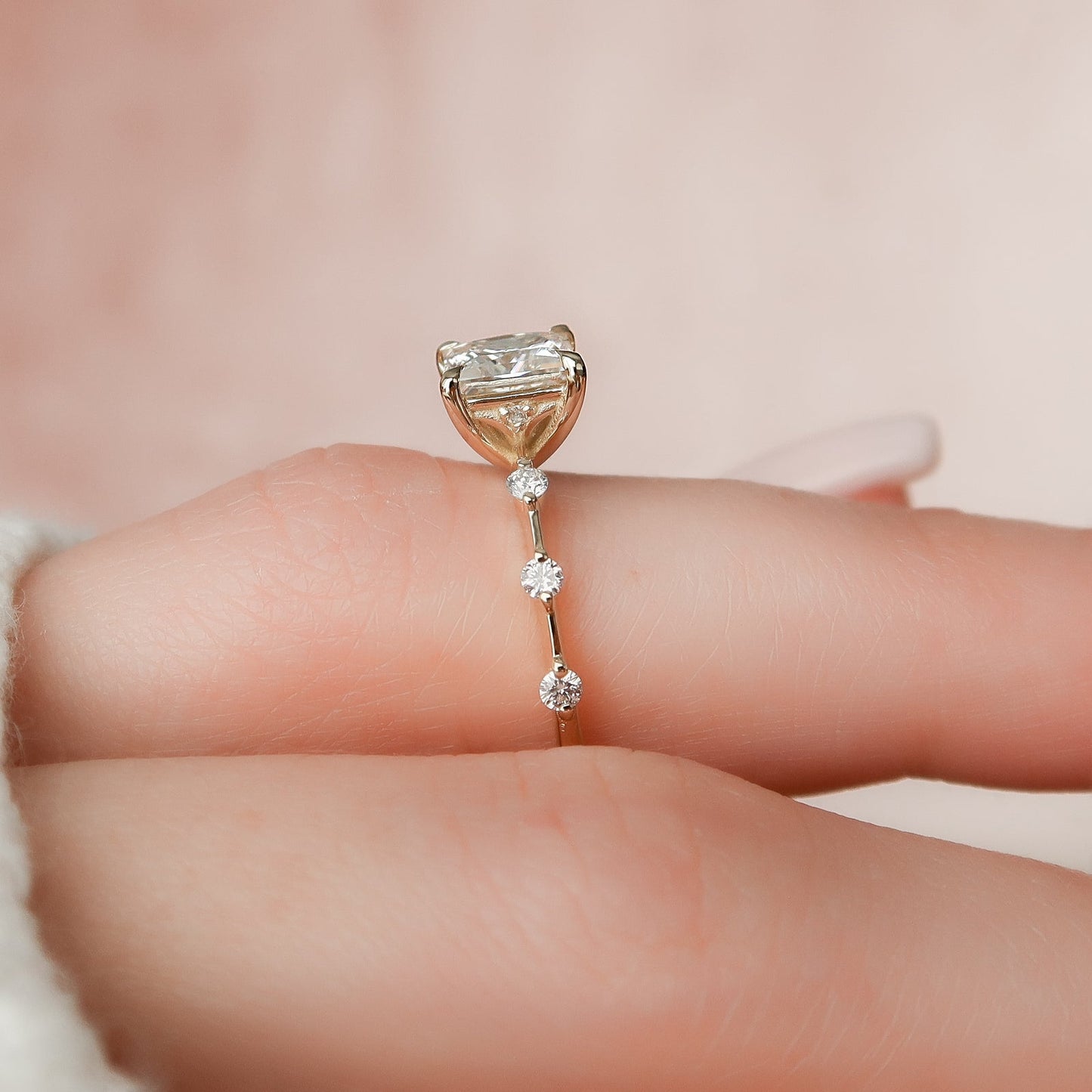 Asscher Three Stones Engagement Ring – 5.75 CT Moissanite Diamond