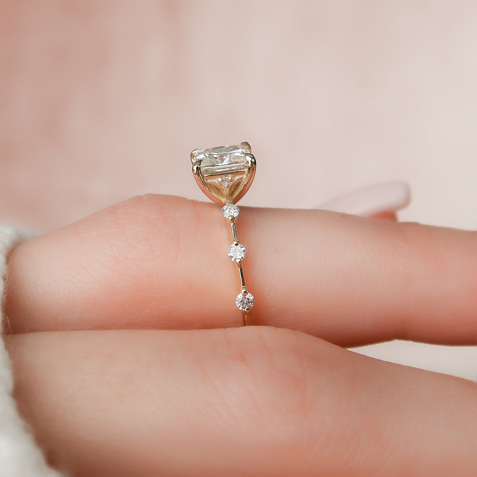 Asscher Three Stones Engagement Ring – 5.75 CT Moissanite Diamond