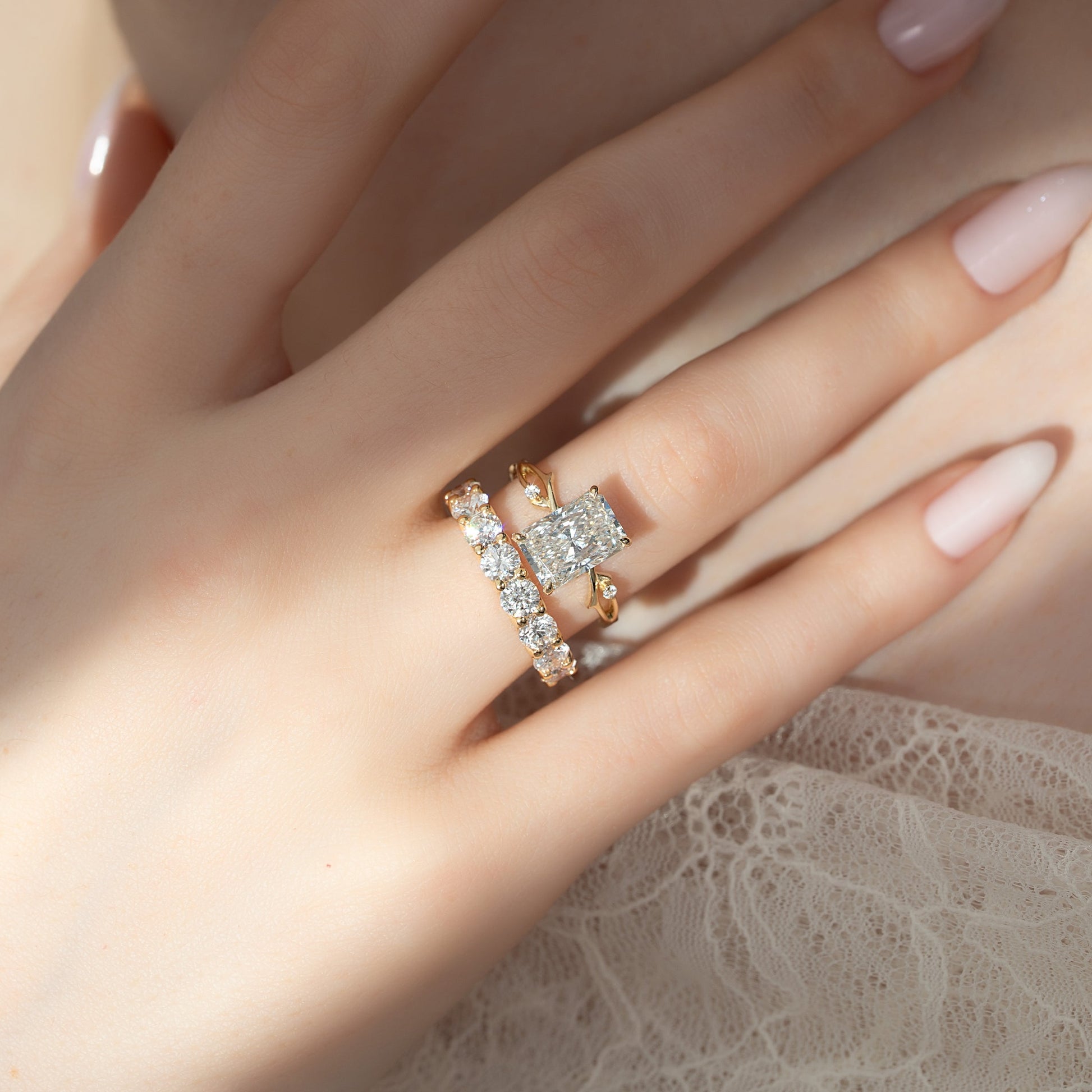 Asscher Three Stones Engagement Ring – 5.75 CT Moissanite Diamond