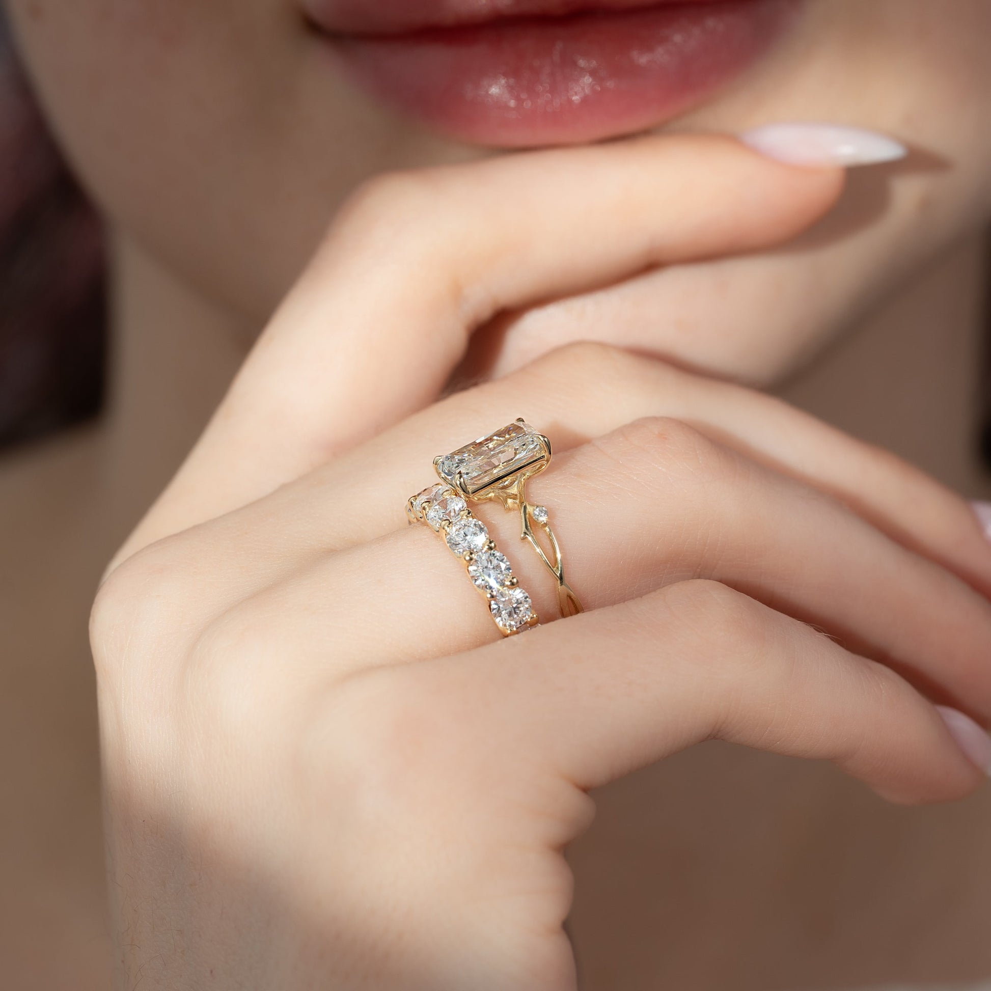 Asscher Three Stones Engagement Ring – 5.75 CT Moissanite Diamond