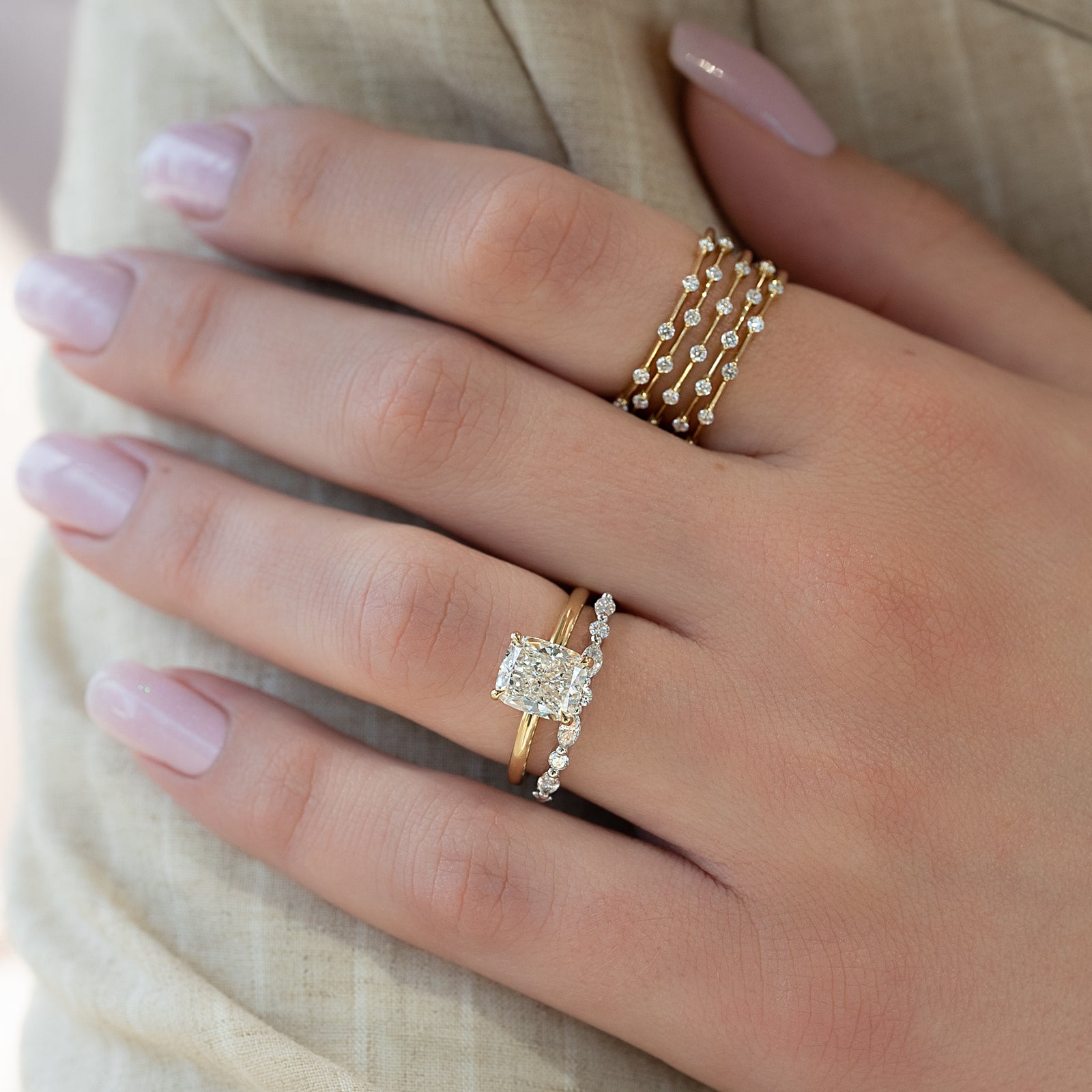 Asscher Three Stones Engagement Ring – 5.75 CT Moissanite Diamond