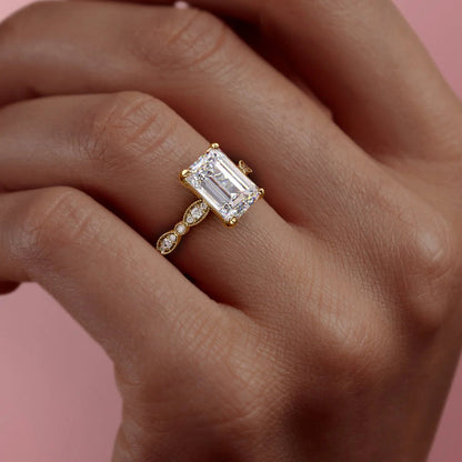 Asscher Three Stones Engagement Ring – 5.75 CT Moissanite Diamond