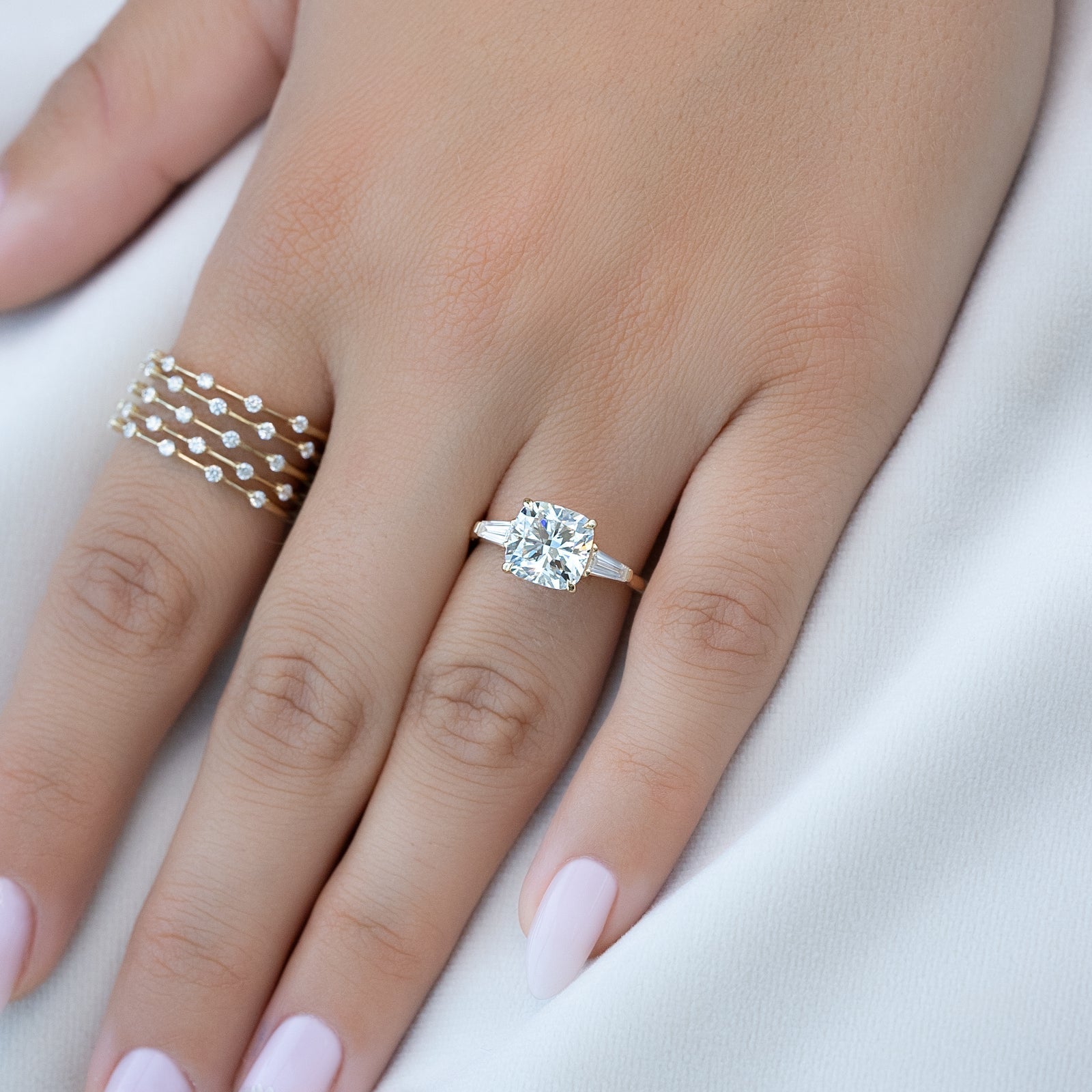 Asscher Three Stones Engagement Ring – 5.75 CT Moissanite Diamond