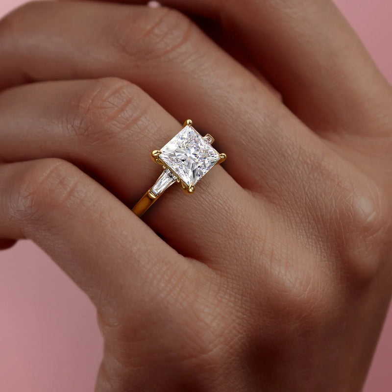 Asscher Three Stones Engagement Ring – 5.75 CT Moissanite Diamond